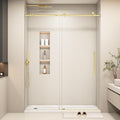 49-54” W x 76" H Single Sliding Shower Door, Frameless Shower Door with Explosion-Proof Film and Nano Coating, 1/4” (6MM) SGCC Tempered Glass, Stainless Steel Hardware, Brushed Gold