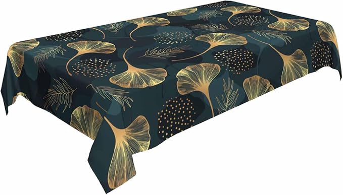 Golden Gingko Leaves Tablecloths for Rectangle Tables Natural Green Foliage Botanical 52x70 Table Cloth for Wedding Party Banquet,Dining Kitchen Table Cover