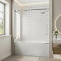 Frameless Bathtub Shower Doors 56-60" W x 60" H, 5/16" Tempered Glass Sliding Shower Door for Bath Tub with Explosion-Proof Film and Nano-Coating, Stainless Steel Components in Chrome