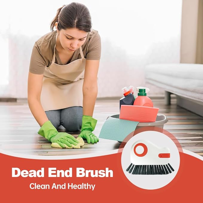 Window Groove Cleaning Brush,2026 Upgrade 2 in 1 Multifunction Hard Bristle Cleaning Brush with Hidden Scraper for Sliding Door Track, Window Sill, Window Seal (Grey)