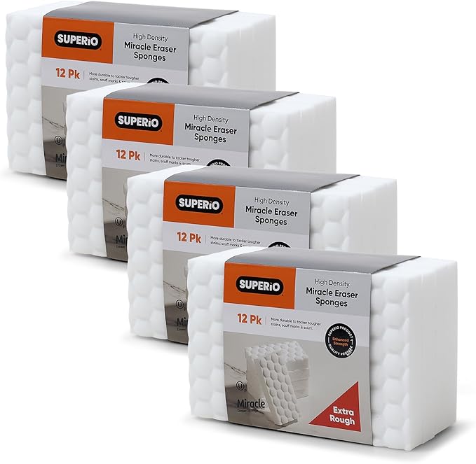 Superio High-Density Miracle Eraser Sponges - 48 Count - Powerful, Long-Lasting Scrubbers for Stubborn Dirt