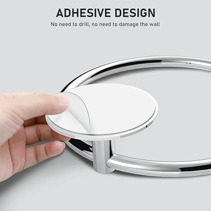 SetSail Adhesive Towel Holder for Bathroom Wall Stainless Steel Hand Towel Ring Towel Hanger for Bathroom 2 Packs, Mirror Silver