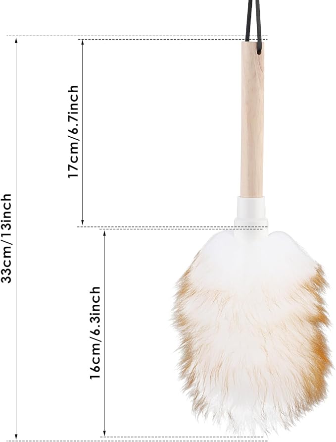 Lambswool Duster Solid Wooden Handle Lamb Wool Duster Feather Dusters for Cleaning Ceiling Fan Window Blinds Furniture Figurines Car, 13 in