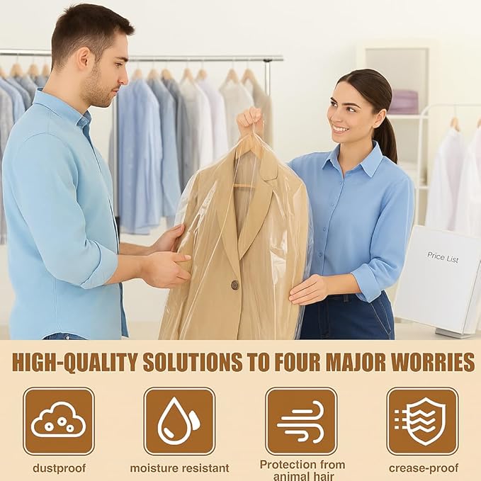 40 Pack Clear Plastic Garment Bags, 35.5" x 23.5", Clothes Covers for Hanging, Dry Cleaning Bags for Closet Storage, Dust-Proof Transparent Covers for Shirts, Suits & Jackets