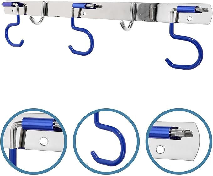 BESPORTBLE Stainless Steel Wall-Mounted Mop Holder and Multi-Function Storage Rack with 3 Mop Slots and 2 Hooks, No Drilling Installation for Bathroom, Kitchen, and Laundry Organization