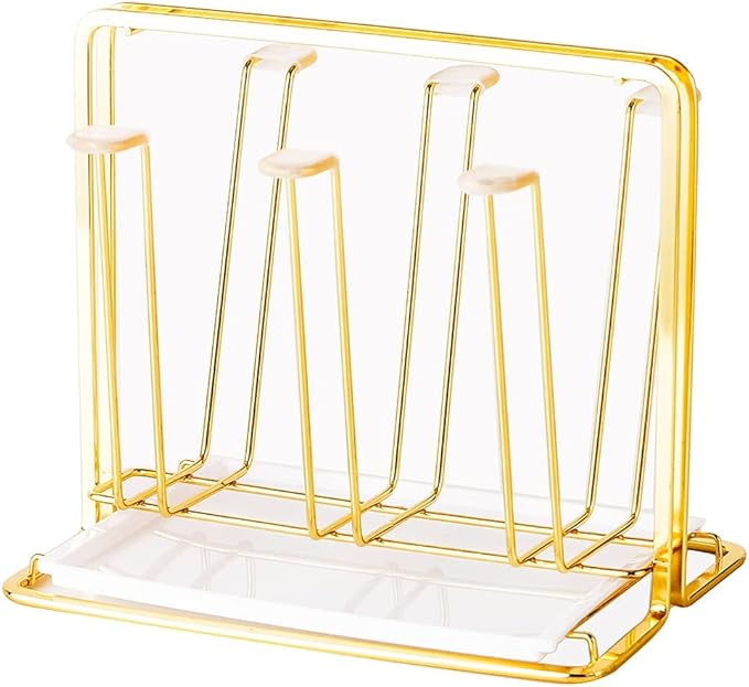 Metal Cup Drying Rack with 6 Hooks, Bottle Drying Rack with Drain Tray,Coffee Mug Holder,Mug Organizer Golden