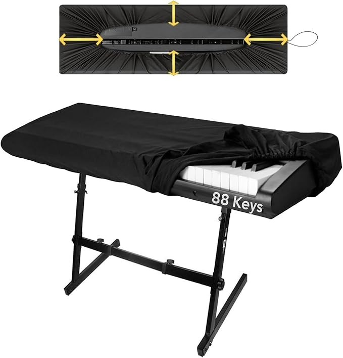 Soundspire 88 Keys Piano Keyboard Dust Cover, Waterproof Thickening Digital Electronic Piano Cover with Elastic Lock, Full Coverage Premium Protector for Music Keyboards (Black)