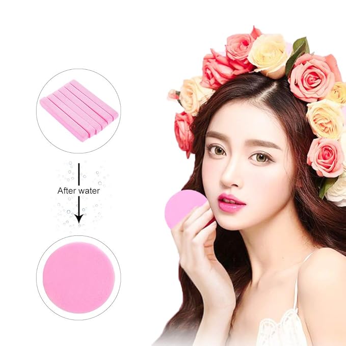 Facial Sponge Compressed,60 Pcs PVA Professional Makeup Removal Wash Round Face Sponges Spa Pads Exfoliating Cleansing for Women,Pink