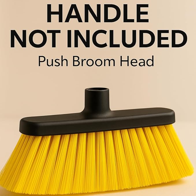 Aria Yellow Broom Head – 14” Sweeping Surface – Heavy-Duty Soft Flagged Bristles with Magnetic Effect – Universal Thread – Recycled PP – Indoor/Outdoor Sweeper (Yellow, ARIA)