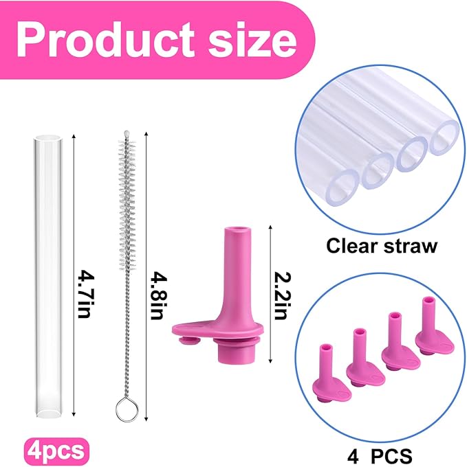 XANGNIER Replacement Straws and Bite Valve Compatible with Zak Designs Kelso 15 oz Tumbler Water Bottle,4 Pcs Silicone Straws with Cleaning Brush for Zak Designs Kelso 12 oz Cups,Hot Pink
