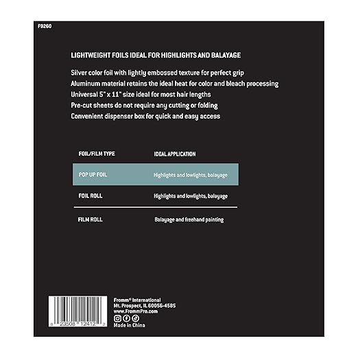 Fromm Pop Up Hair Foils, Silver Foils, Cosmetology Supplies, Hairstylist Essentials, Lightweight, Ideal for Highlighting and Coloring, Precut, 5" x 11", 500 Foil Sheets