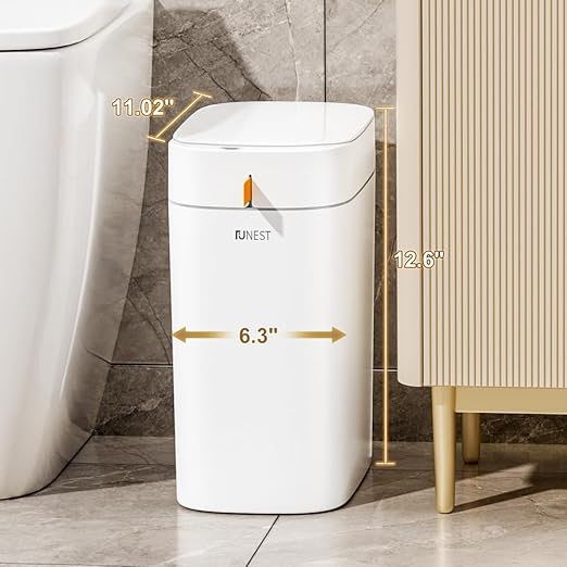 funest Smart Bathroom Trash Can with Lid- 3.5 Gallon Rechargeable Motion Sensor Trash Can,Waterproof Automatic Garbage Can with Automatic Suction Bag Feature,Waste Bin for Bedroom, Kitchen, Office