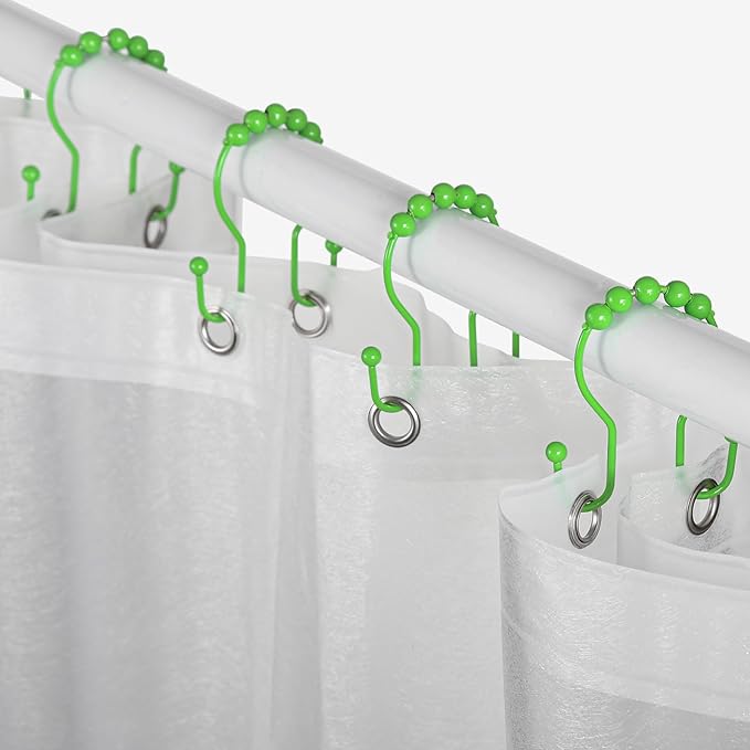 Goowin Shower Curtain Hooks, 12 Pcs Shower Curtain Rings, Stainless Steel Shower Curtain Hangers, Double Hook Shower Curtain Hooks, Smooth Sliding Anti-Drop Shower Rings for Curtain (Green)