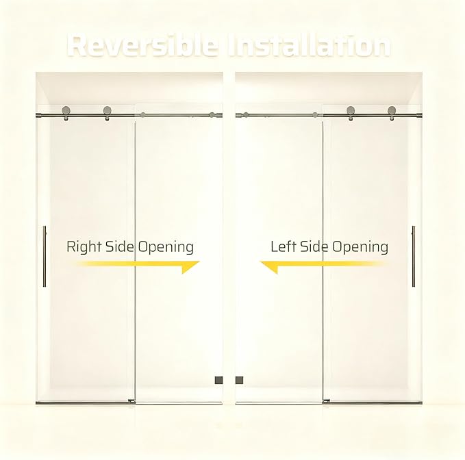 46-48" W x 76" H Frameless Sliding Shower Door, Bathroom Soft-Close Shower Glass Doors with 5/16" (8mm) SGCC Tempered Glass and Stainless Steel Hardware, Reversible Installation, Matte Black