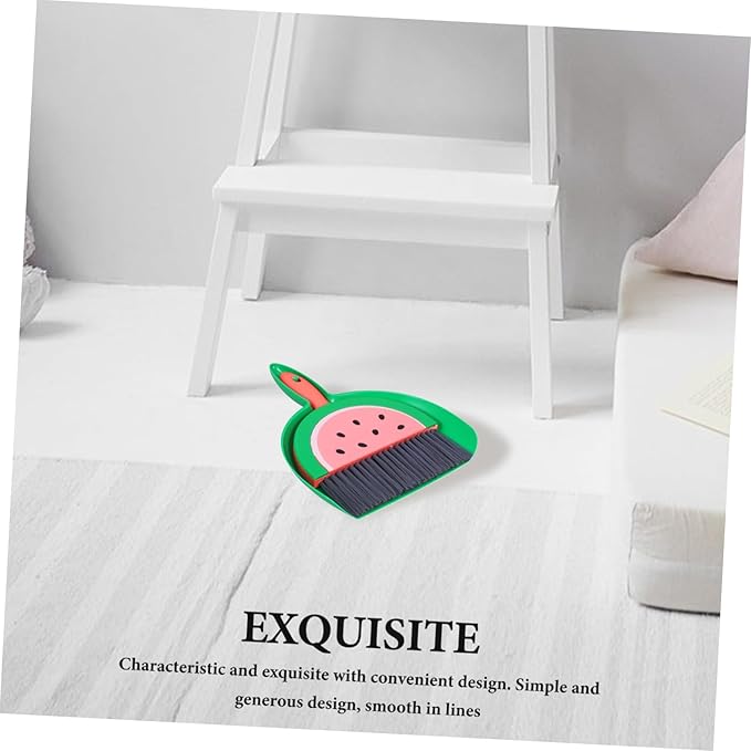 VOSAREA Small Dustpan and Brush Set Watermelon Mini Dustpan and Brush Whisk Broom and Dust Pan Tiny Cleaning Broom Mini Hand Broom for Table Desk Keyboard Pet Nest