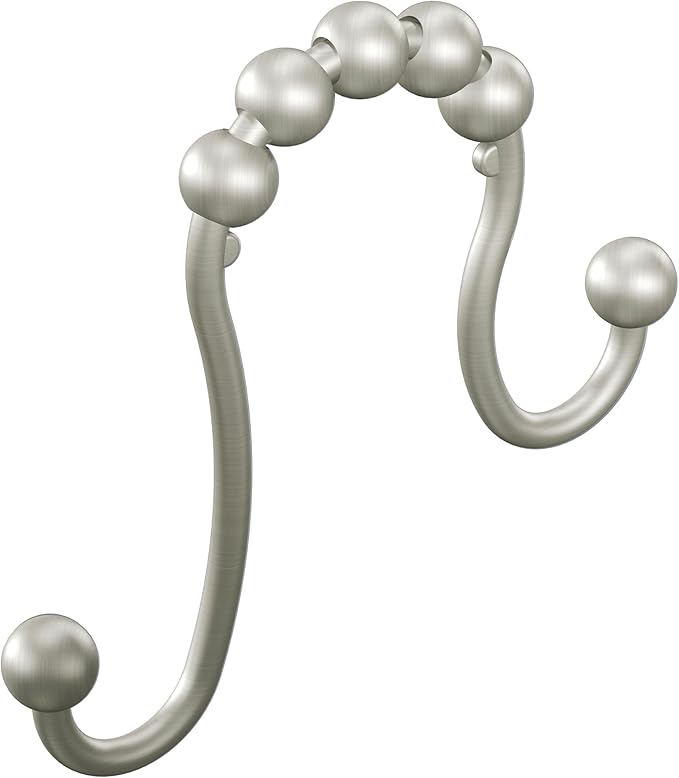 Moen Brushed Nickel Shower Curtain Rings with Double Hooks for Bathroom Shower Rod, (Pack of 12), SR2201BN