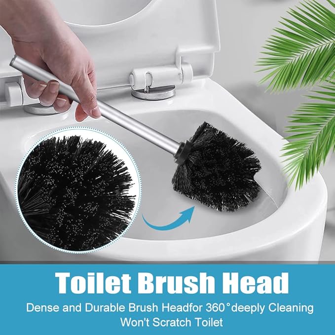 2PCS Toilet Bowl Brush Replacement Head, Toilet Brush Head Replacement with Durable Stiff Bristles, Cleaning Tool for Home Hotel Bathroom (Black)