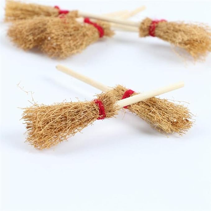Mini Witch Hats and Brooms - Halloween Decorations for Party Favors, Birthday, Wedding, DIY Crafts Accessories - Set of 12 (6 Black Witch Hats + 6 Broom Sticks)