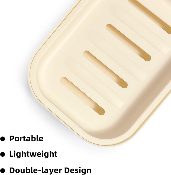 Double Layer Draining Soap Dish, Plastic Dishwashing Sponge Soap Holder for Kitchen, Bathroom, and Washstand (Khaki)