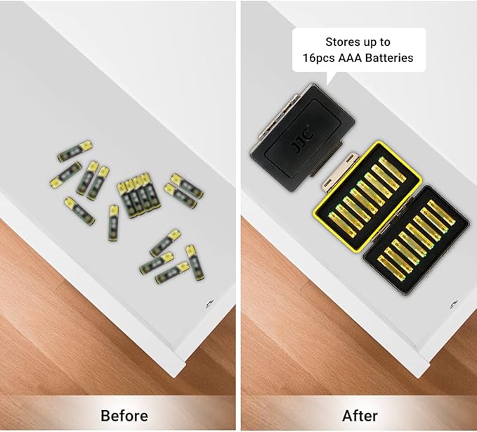 JJC Compact AAA Triple A Battery Storage Case Holder Organizer, Hard Plastic Battery Box for 16pcs AAA Triple A Batteries, Water-Resistant and Easy to Carry