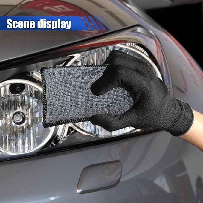 3PCS Car Interior Scrubbing Sponges, 5.5"×3.9" Microfiber Auto Cleaning Applicator Pad, Detailing Scrub Sponge for Vehicle Leather Seat, Vinyl, Plastic, Upholstery (Black/Grey)