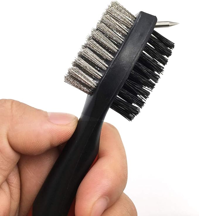Durable Golf Club Groove Cleaner Brush and Shoes Brush With Handle - Dirt Mud Remover Tool for Golf Clubs and Shoes - Retractable Zip-line Aluminum Carabiner