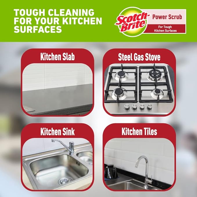 Scotch-Brite Power Scrub with Steel mesh for Utensil Cleaning- for Tough Stain Removal- Pack 5