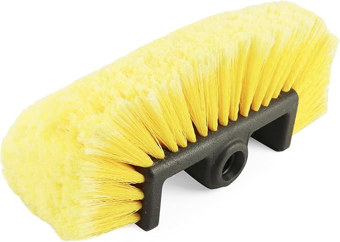 QWORK 10in Car Wash Brush Head with Soft Bristle, for Cleaning Decks, Trucks, Car, RV, Boats, Home Siding, Camper, Yellow