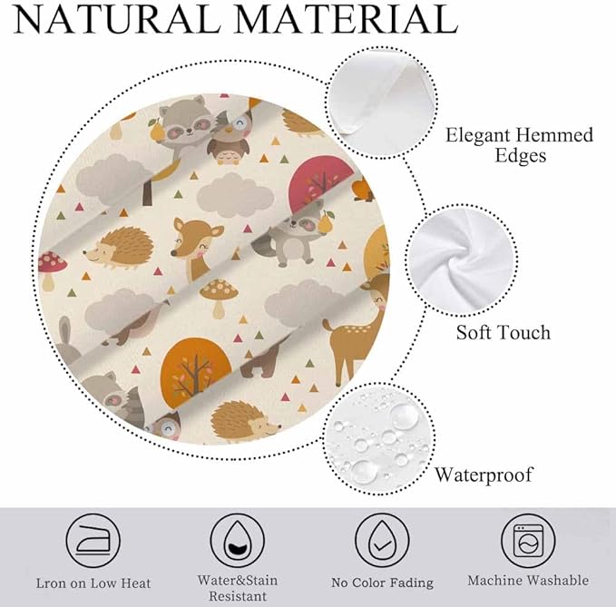 Cute Woodland Animals Table Cloth 52x70 Cartoon Rabbit Hedgehog Raccoon Autumn Tree Rectangular Tablecloth Polyester Washable Table Cover for Dining Kitchen Banquet Picnic Decorative