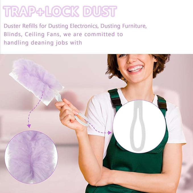 Duster Refills Compatible with Swiffer Duster, Heavy Duty Multi Surface Duster Replacement with 1 Extra Handle for Cleaning Furniture, Blinds, Ceiling Fans and Car (Purple- 35 Pack)