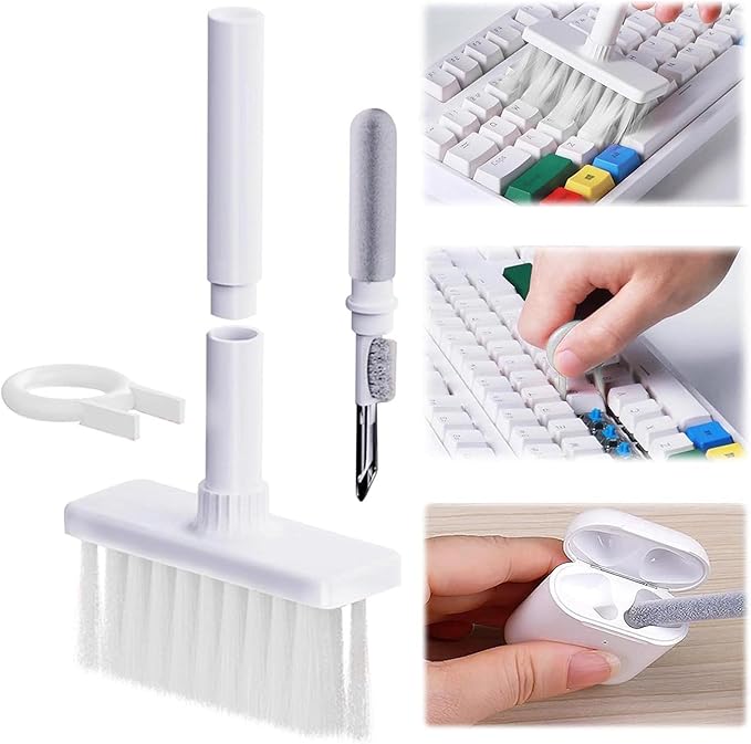 5 in 1 Keyboard Cleaning Brush Kit,Multifunctional Earbuds Cleaner with Keycap Puller,Cleaning Tools for Mechanical Keyboard,PC Laptop and Earphone (White)