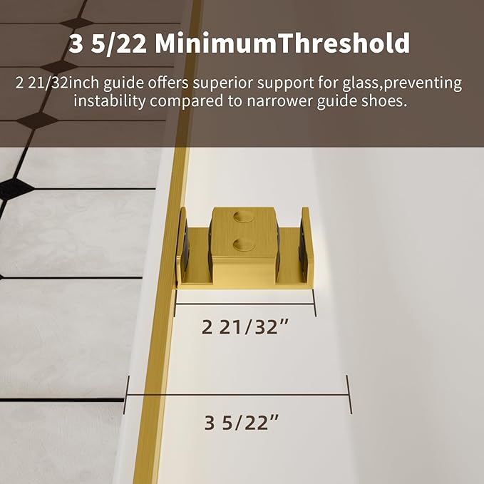 Frameless Double Sliding Shower Door,44-48" W x 74" H Glass Shower Doors with Soft Close System,5/16" (8mm) SGCC Tempered Clear Glass,Explosion-Proof Film Nano Coating,Brush Gold