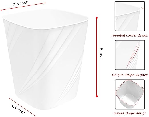 DAJITRE Small Plastic Trash Can Wastebasket Recycling Bin for Bathroom, Dorm, Bedroom，Home Office, Garbage Can for Bedroom, Kids Room (1, White)