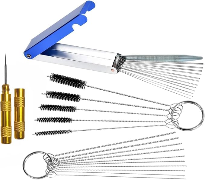 LImeiy Carburetor Carbon Dirt Jet Remove Cleaner, 13 Cleaning Wires Set + 10 Cleaning Needles + 5 Nylon Brushes + 1 Sharp Pick Tool Kit for Motorcycle ATV Moped Welder Carb Chainsaw Spray Guns Torch