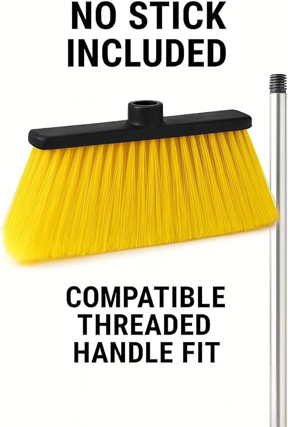 LUZIA Yellow 14" Premium Broom Head – Extra Dense Soft Flagged Bristles – Deep Sweep – Universal 7/8" Thread – Recycled PP – Handle Not Included(Yellow, LUZIA)