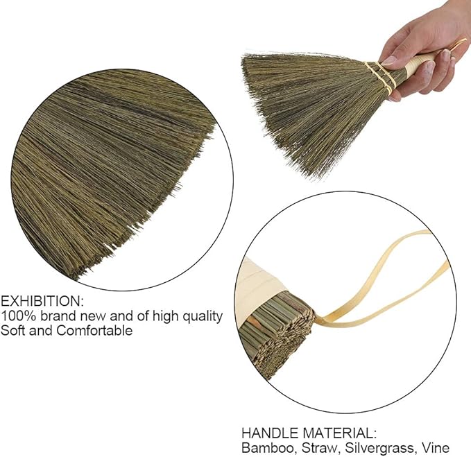 10.2 Inch Whisk Broom Hand Held - Mini Corn Straw Whisk Broom Short Handle with Hanger for Multi Surface Sweeping Small Hand Brush for Outdoor Car Porch Debris Dust Dirt