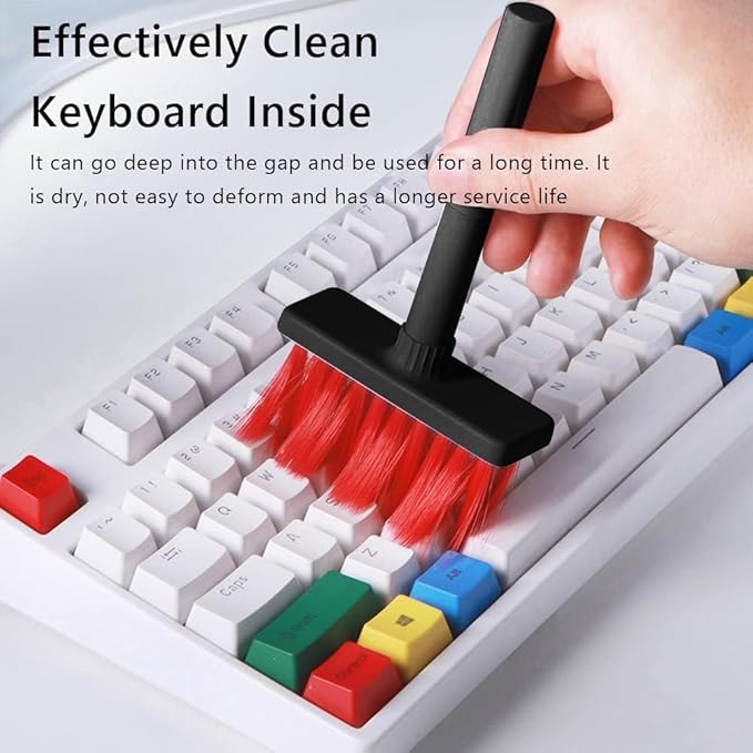 5 in 1 Keyboard Cleaning Brush Kit,Multifunctional Earbuds Cleaner with Keycap Puller,Cleaning Tools for Mechanical Keyboard,PC Laptop and Earphone (Red)