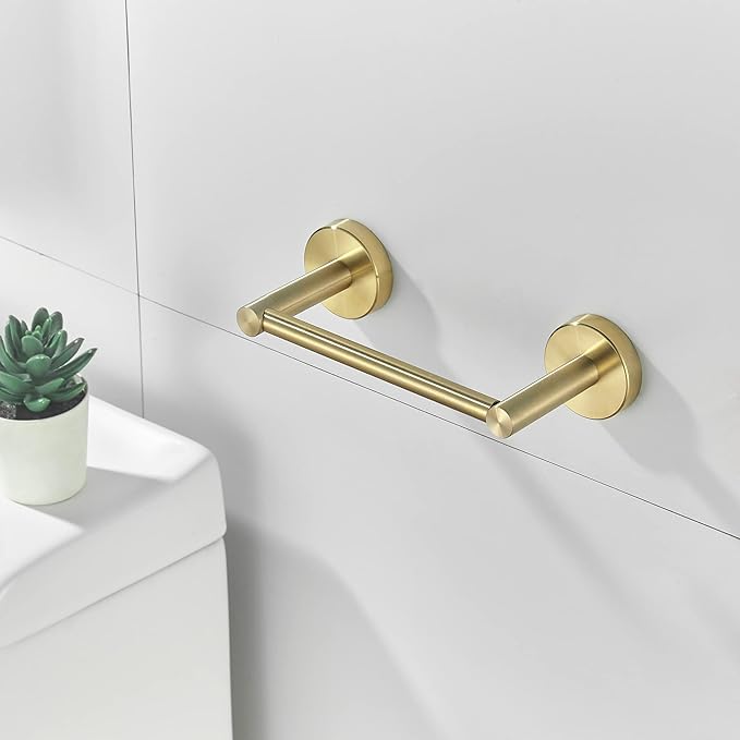 Gold Toilet Paper Holder, Bathroom Toilet Paper Roll Holder Brushed Gold TP Tissue Storage Wall Mount with Double Post Pivoting SUS304 Stainless Steel