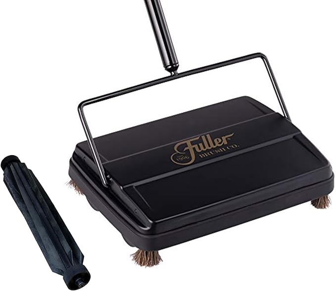 Fuller Brush Electrostatic Carpet & Floor Sweeper with Additional Rubber Rotor - 9" Cleaning Path - Lightweight - Ideal for Crumby & Wet Messes (Black + Rubber Rotor)