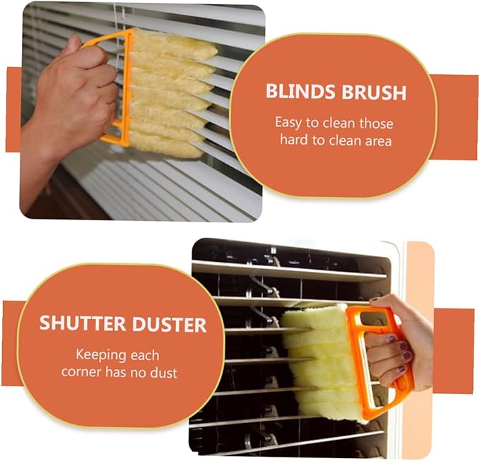 Operitacx Handheld Blinds Cleaning Brush 2pcs Set 7-Finger and 3-Finger Window Shutter Brush for Air Conditioner and Venetian Blinds Cleaning Orange and Green for Dust and Dirt Removal
