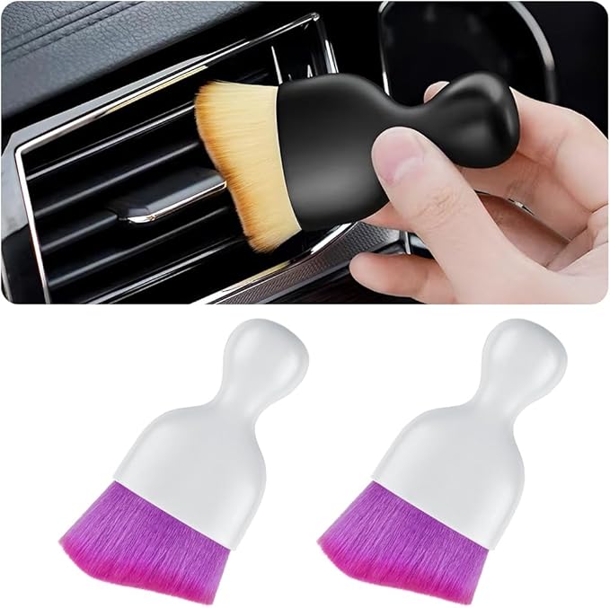 Blilo 2PCS Car Interior Detailing Brush with Dust Cover, Auto Soft Hair Cleaning Brushes, Scratch Free Curved Dirt Collectors, for Vehicle Dashboard Air Conditioner Vents Leather(White/Purple)