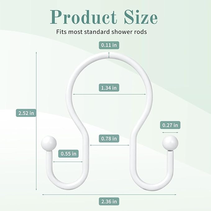Goowin Shower Curtain Hooks, 12 Pcs Shower Curtain Rings, Stainless Steel Shower Curtain Hangers, Metal Shower Curtain Hooks Rings Rust Proof, Minimalist Shower Hooks for Shower Curtain, White