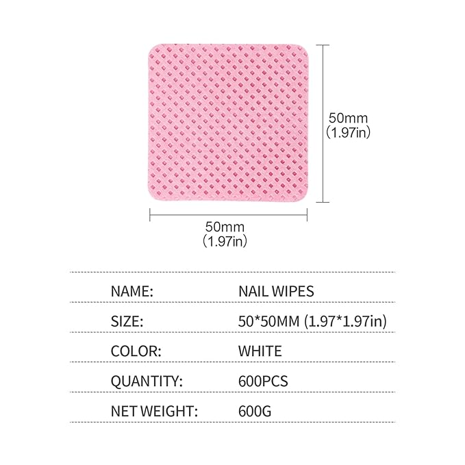 BLUERISE Lint Free Nail Wipes Nail Polish Remover Pads Soft Absorbable Eyelash Extension Glue Cleaning Wipes Pink 600pcs