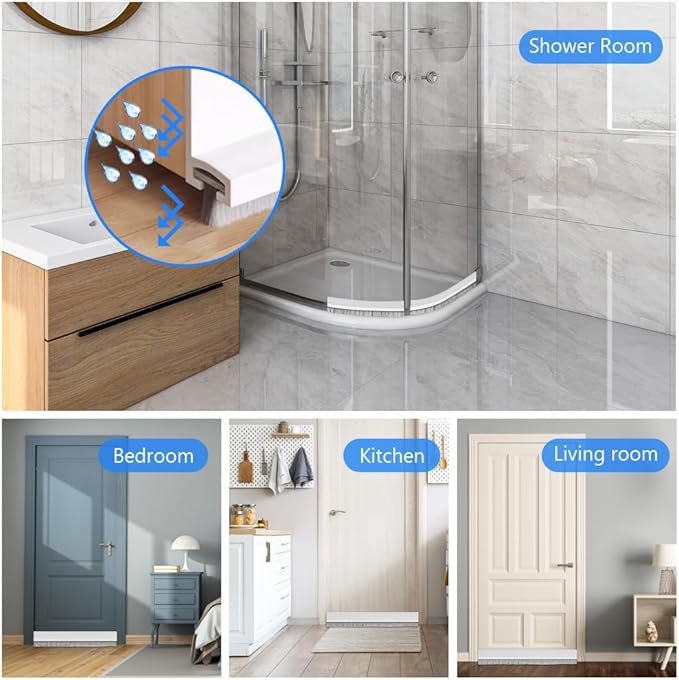 Ainiv 2 Pack Under Door Draft Stoppers with Brush, 2" W x 39" L Cutable Soundproof Door Seal, Adhesive Under Door Sweep for Exterior & Interior Doors Noise Weather Hot or Cold Air Insulation-White