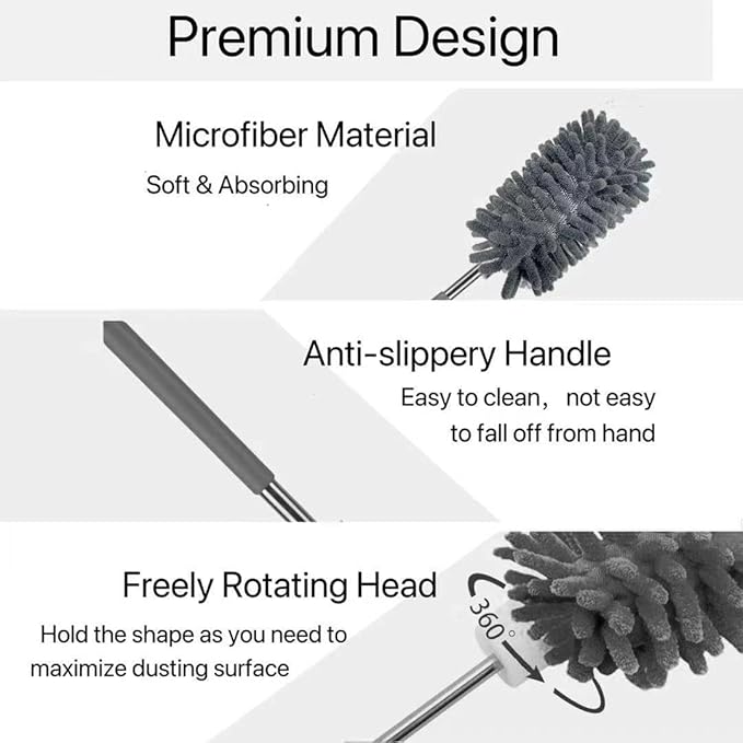 Microfiber Duster for Cleaning,6 Pcs Hand Washable Dusters with 11" to 29.5" Reachable Pole,Small Dusters for Cleaning Office Car Computer Furniture Sofa Ceiling Fan (Grey)