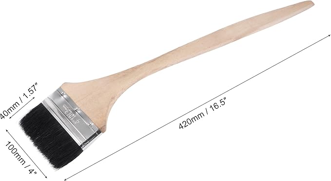 uxcell Bent Radiator Paint Brush 17" Length 4" Width Bristle with Long Wood Handle for Wall Treatment Black