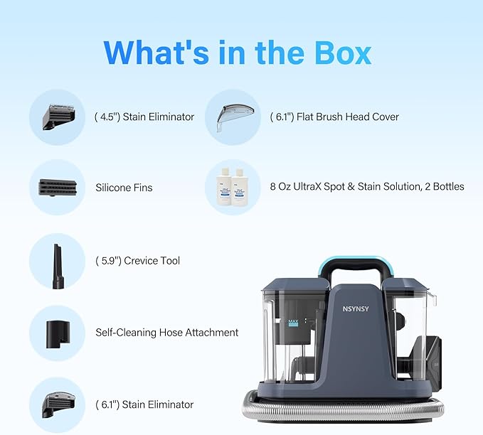 Portable Carpet & Upholstery Spot Cleaner, Compact Strong-Suction Machine with Scrubbing Brush, Removes Pet Stains, Spills & Dirt from Sofas, Stairs, Rugs, Mattresses & Car Interiors