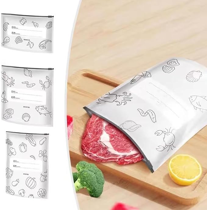 Reusable Aluminum Foil Sealable Storage Bags, 2025 New Resealable Vacuum Zipper Pouches for Food, Stand Up Foil Sealable Bags with Label and Zip Lock for Vegetable Fruit Meat (30PCS, 3 Size)