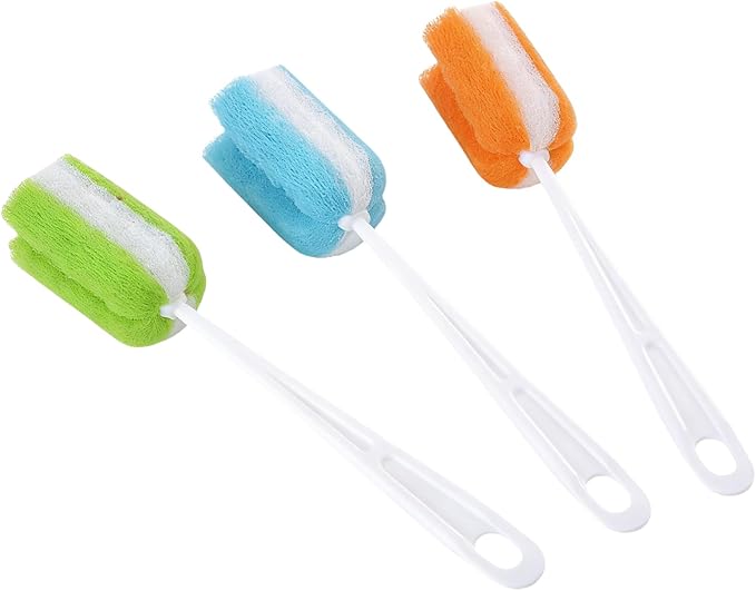 3PCS Soft Hanging Sponge Cleaning Brush Cleaner with Long Handle Cup Feeding Bottle Scrubber Washing Brushes for Coffee Glasses Pot Milk Cup Mugs Winebottle Baby Bottles(Color Random)