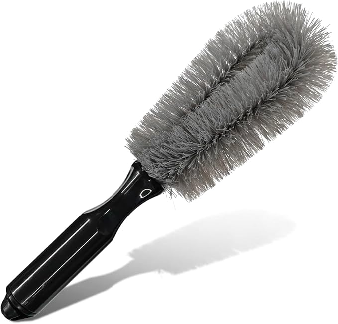 Car Wheel & Tire Wash Brush, Soft Bristle Car Wheel Detailing Cleaning Brush with Short Handle, Multipurpose Vehicle Wheels Rims Scrub Brushes for Auto, Truck, SUV, Motorcycles (Gray)
